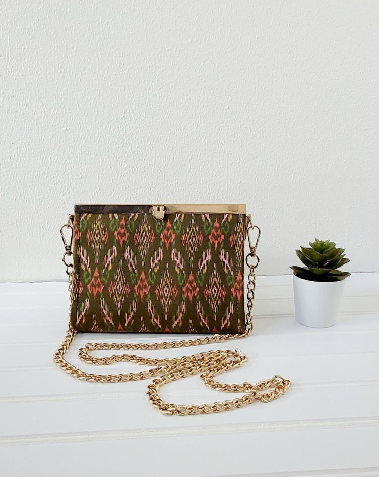 Purse/Clutch || Olive Peach Houl (Khmer Silk)