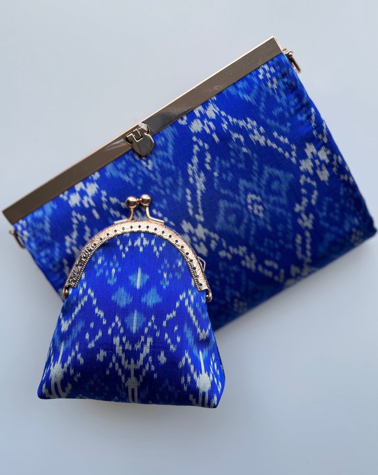 Purse/Clutch+Coin Pouch || Blue Houl (Khmer Silk)
