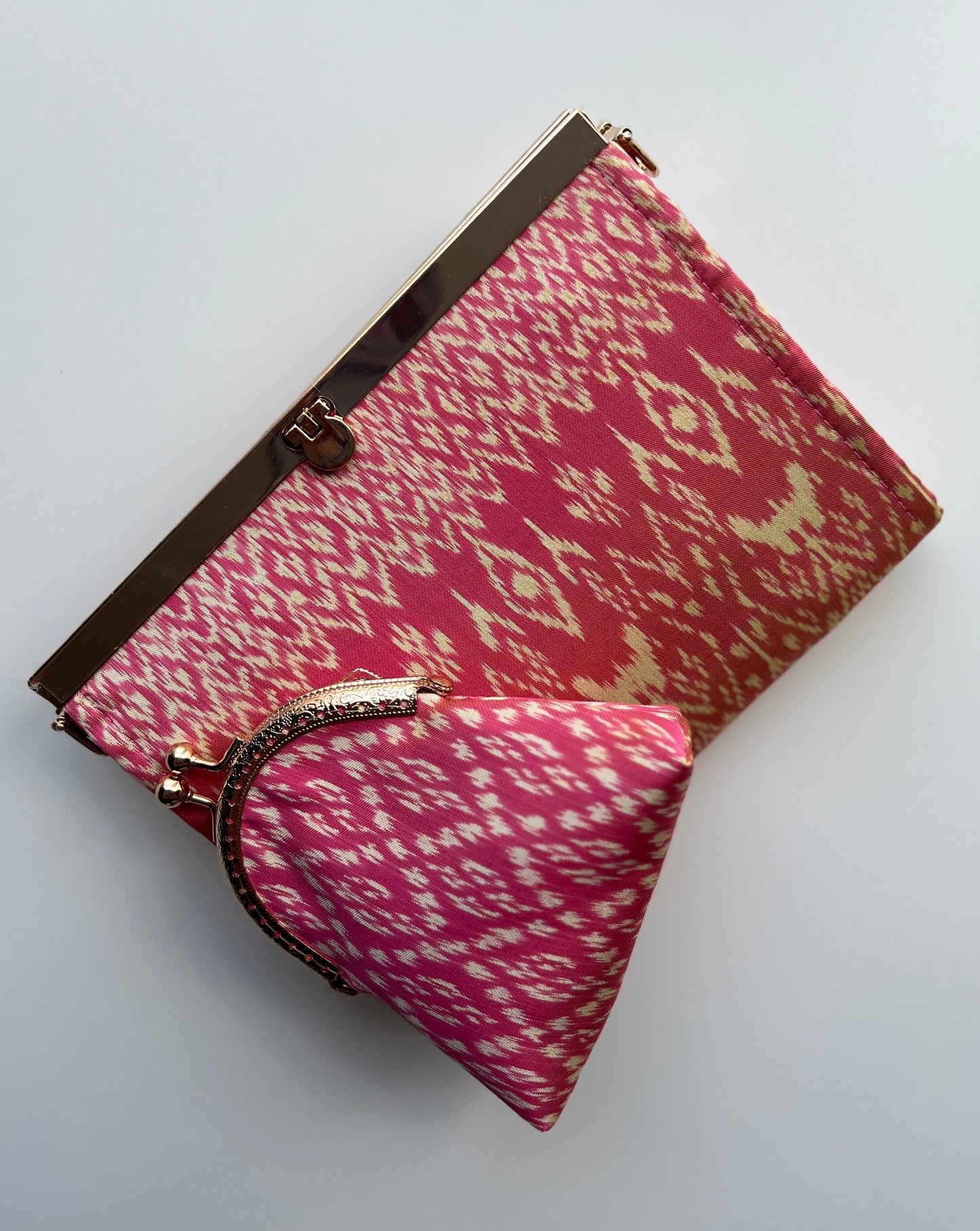 Purse/Clutch+Coin Pouch || Soft Pink Houl (Khmer Silk)