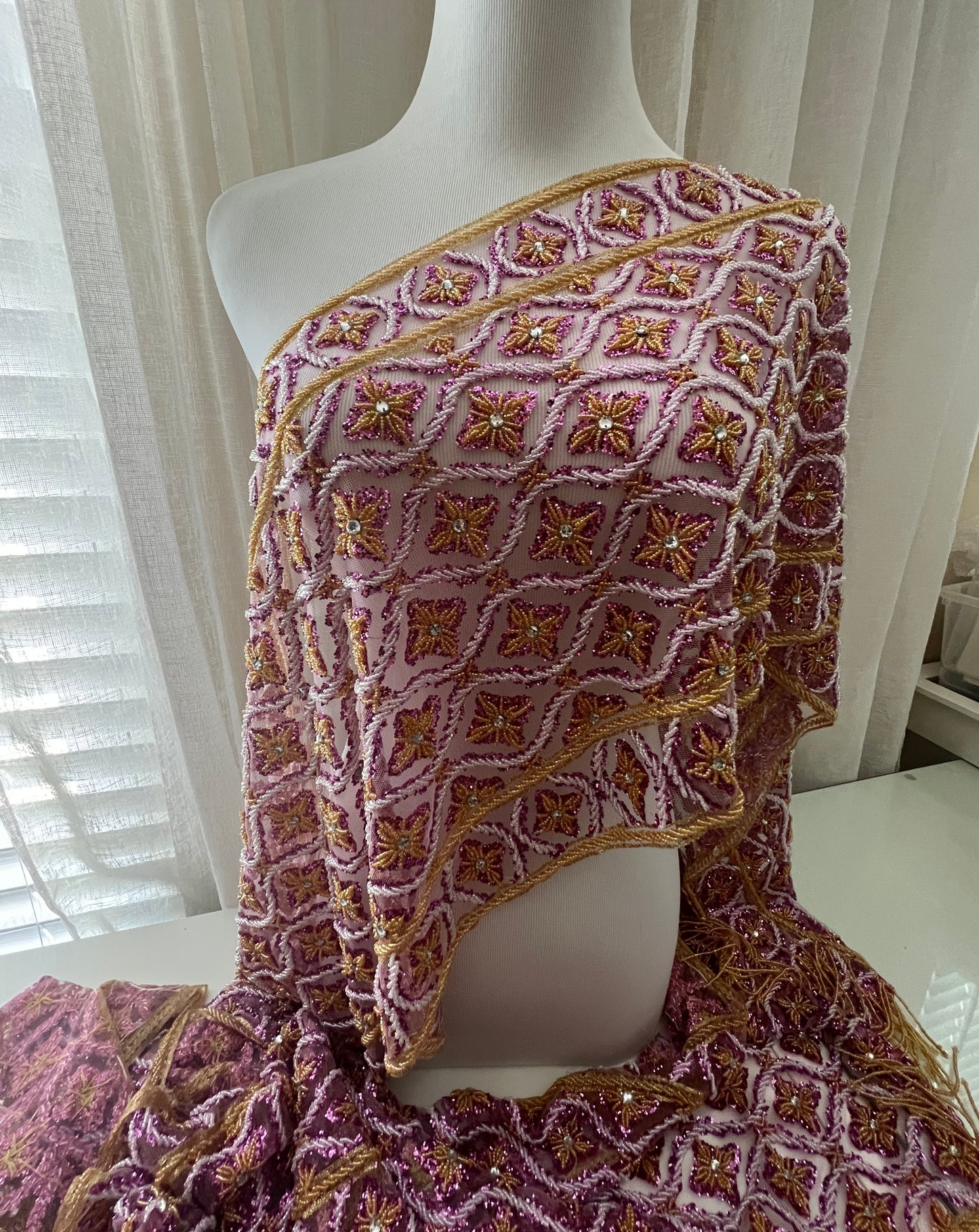 Pink_Gold Beaded Sash