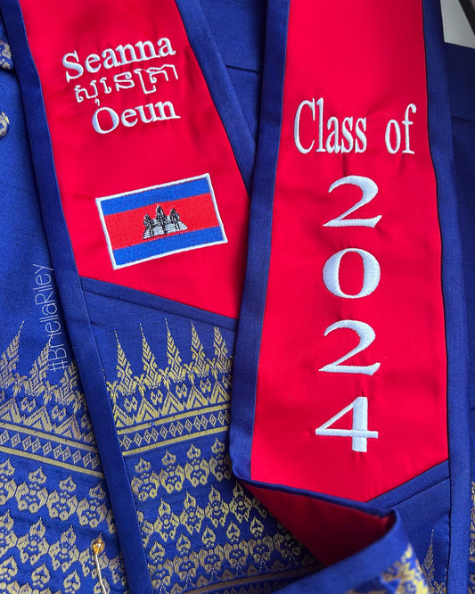 Custom Stole with 1-4 Section Wordings + Flags/Khmer Letter/Special Request