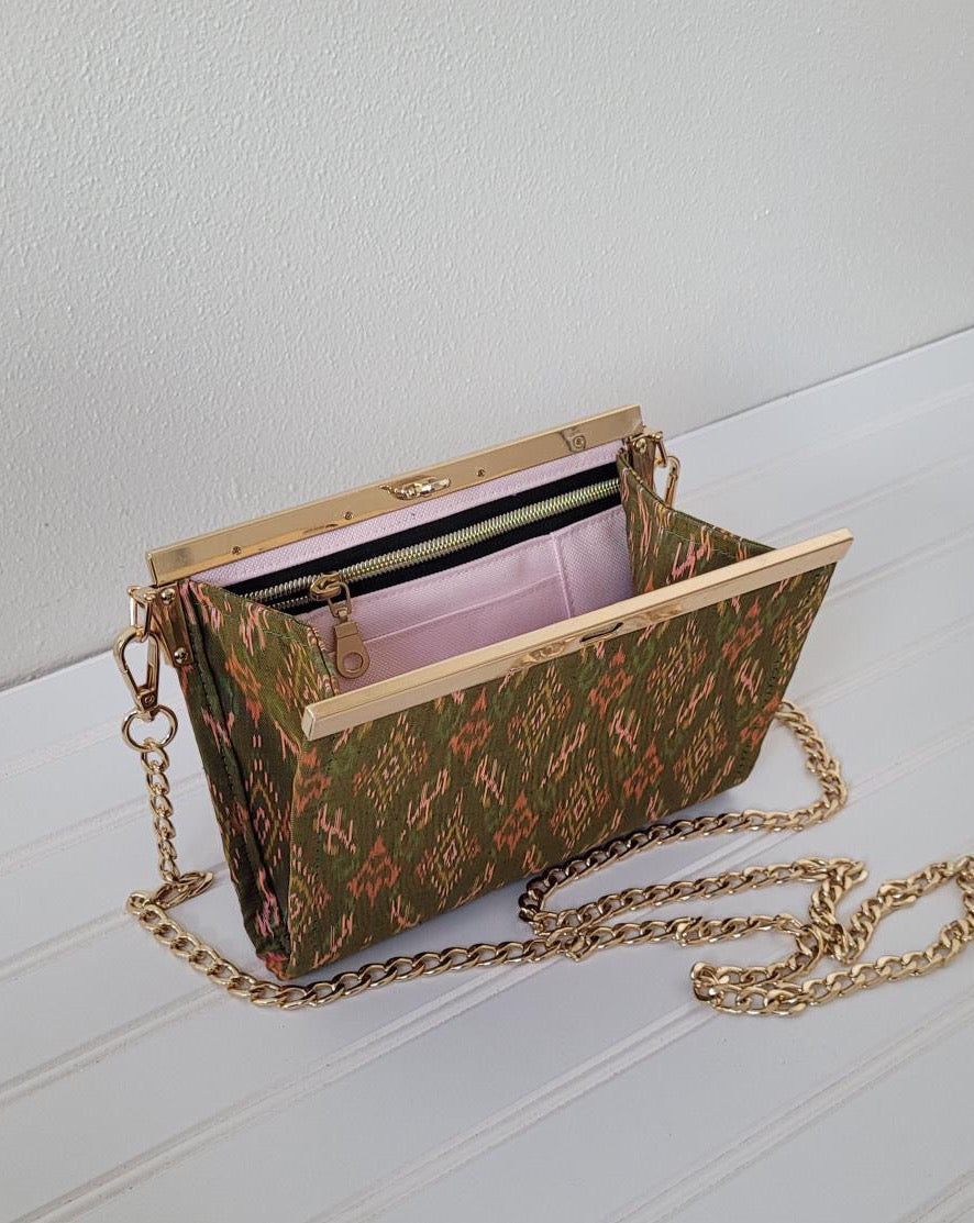 Purse/Clutch || Olive Peach Houl (Khmer Silk)