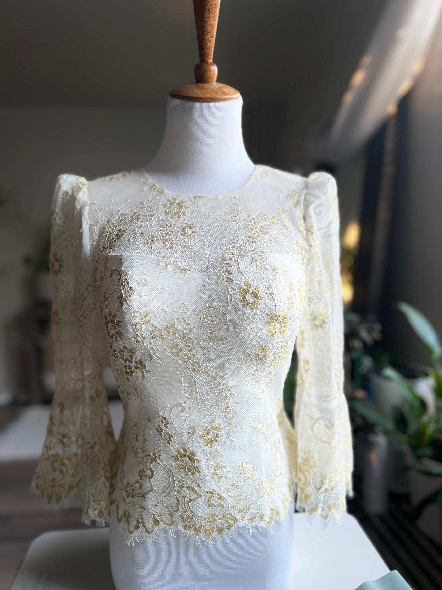 She is Fierce Lace Blouse Flared Cuff Sleeves