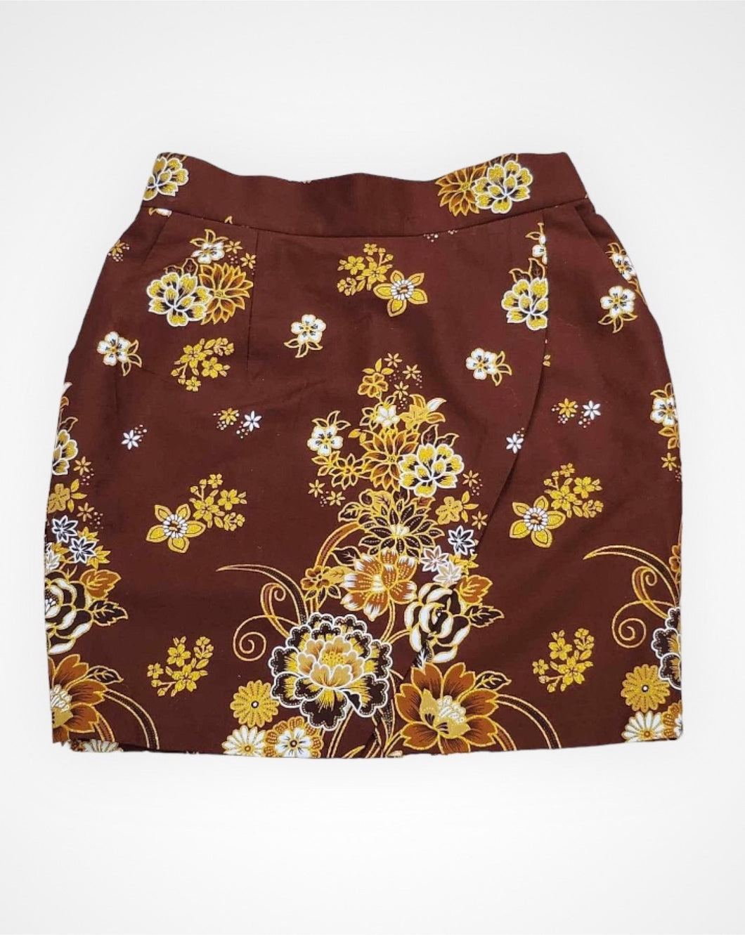 Signature Folded Sarong Short Skirt || Brown ||Size Medium