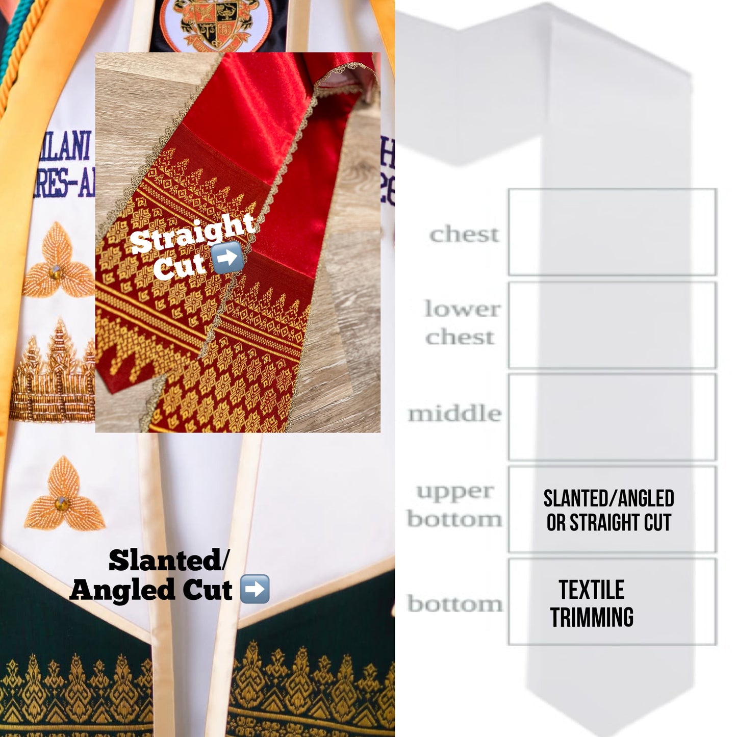 Custom Stole with 1-4 Section Wordings + Flags/Khmer Letter/Special Request