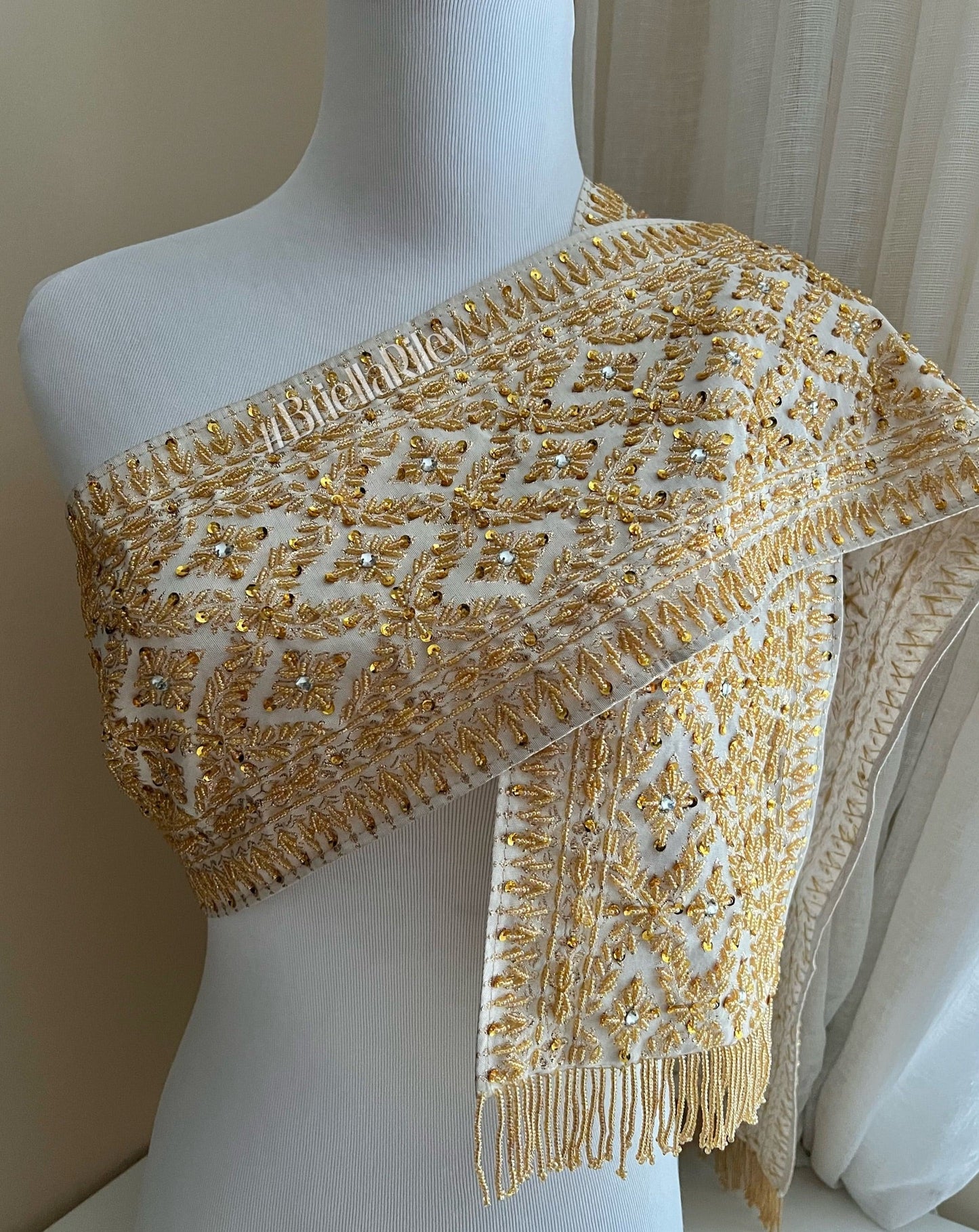 White & Gold Beaded Sash