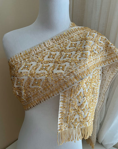 White & Gold Beaded Sash