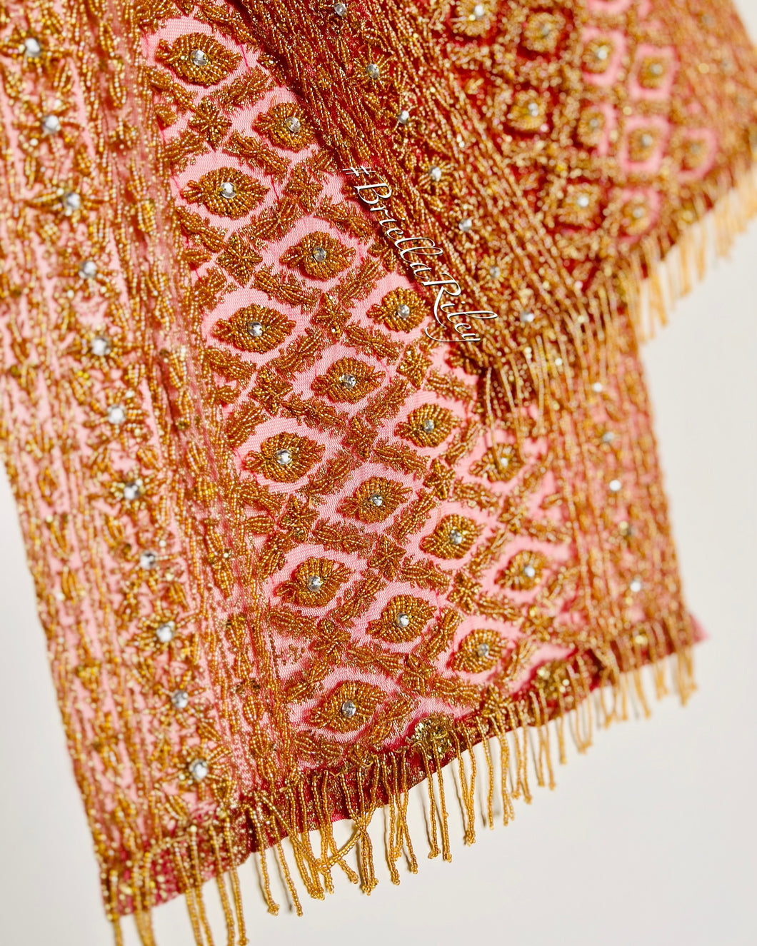 Red + Gold Beaded Sash