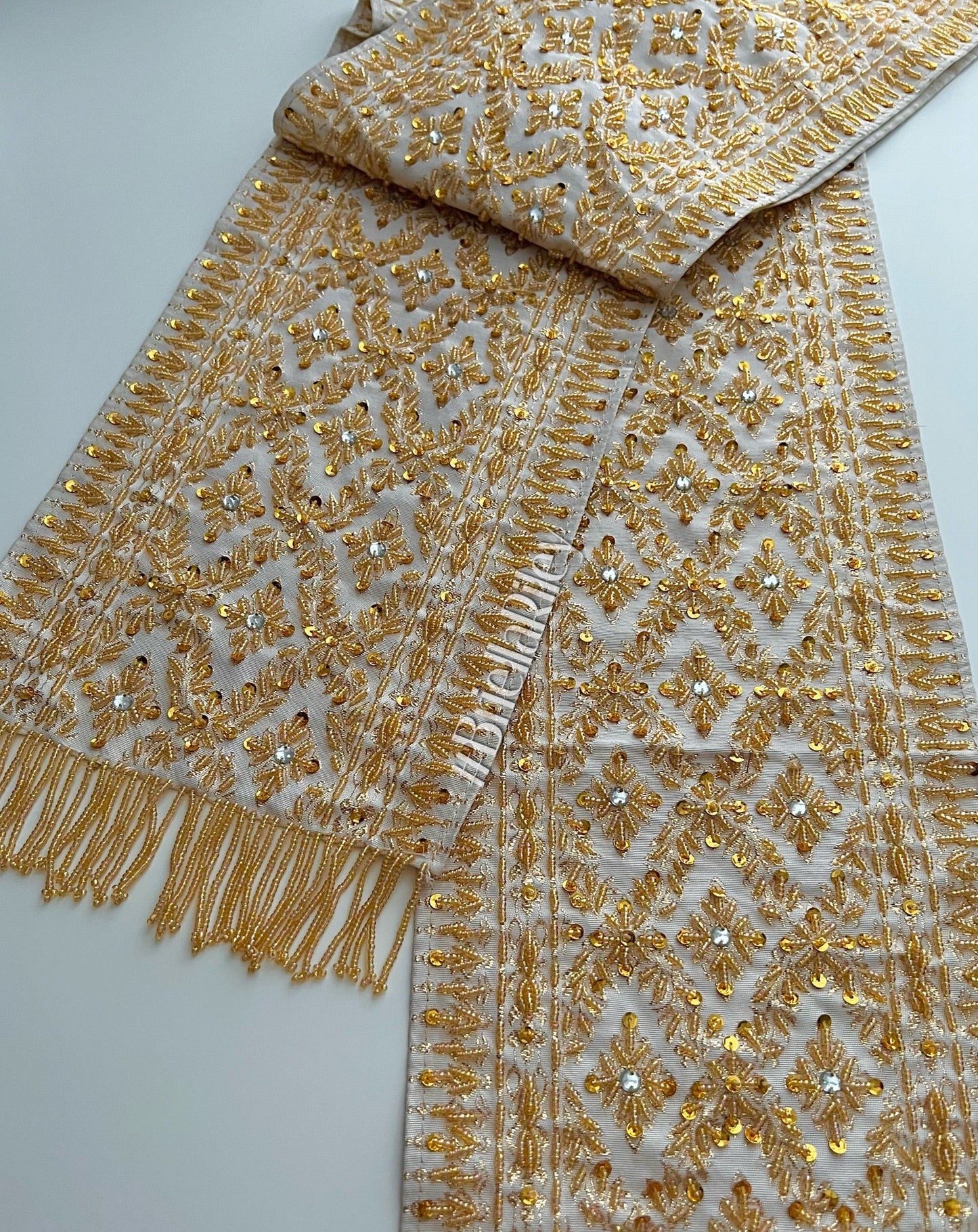 White & Gold Beaded Sash