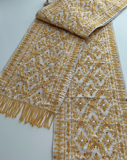 White & Gold Beaded Sash